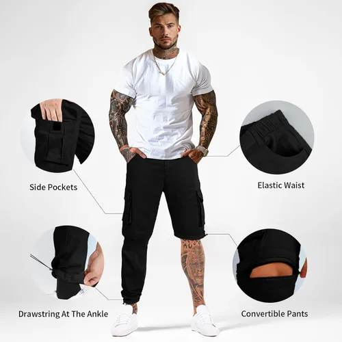 Vista 3 de GINGTTO Mens Outdoor Hiking Convertible Pants Slim Fit Stretch Cargo Joggers Lightweight Work Pants for Men