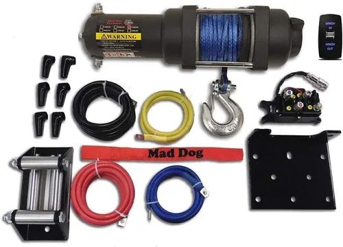 Vista 2 de Mad Dog 2500 LB Winch & Mount Combo, cuerda sintética, compatible con Kawasaki 600 Mule 2x4 ('05-16)