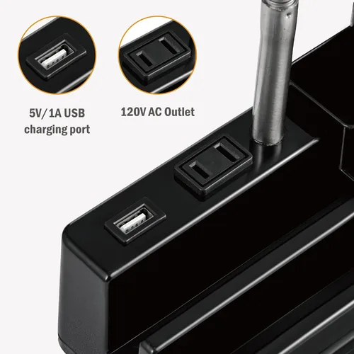 Vista 3 de HonoDing Lámpara de escritorio E26 con 1 puerto de carga USB y 1 toma de corriente AC, base organizadora, cuello ajustable, interruptor