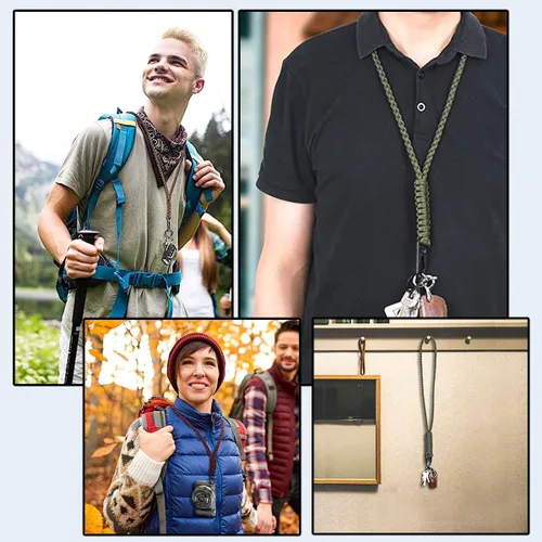 Vista 6 de 4 PCS Heavy Duty Paracord Lanyard Necklace Whistles Strap Braided 550 Keychain for Men Women Outdoor Survival Parachute Rope Necklace Keychains with