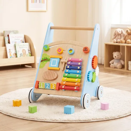 Vista 10 de INFANS Andador de madera para bebés con centro de actividades, andador