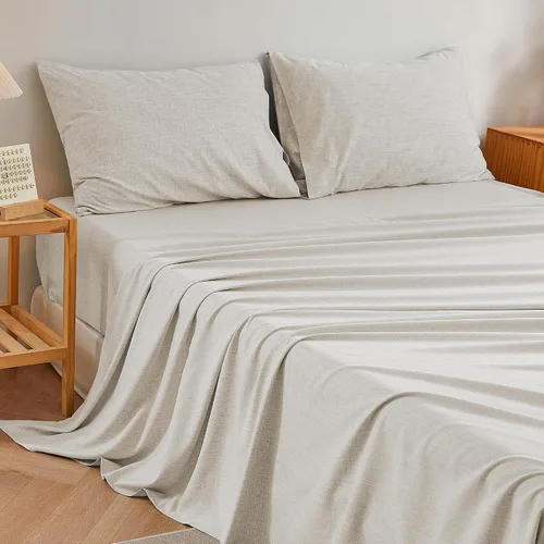 Vista 3 de Sábanas tamaño Queen con aspecto de lino, sábanas catiónicas suaves como el algodón, juego de ropa de cama de lujo con bolsillos profundos