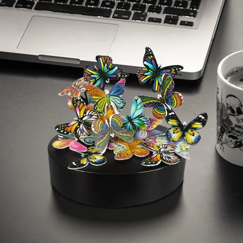 Vista 4 de Escultura de escritorio, mariposas, juguete de escritorio para aliviar el estrés, juguete para la ansiedad, regalo de oficina (22 mariposas)