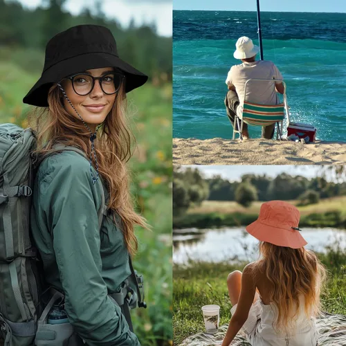 Vista 4 de PFFY Packable Sun Bucket Hat for Men Women Outdoor UV Protection Sun Hats Caqui