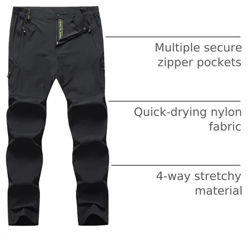 Vista 4 de Quick Dry Hiking Cargo Pants Men's Outdoor Casual Workout Strech Breathable Pant with Multi-Pocket (No Belt)