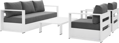 Vista 5 de Modway Tahoe - Juego de 4 piezas de aluminio para patio al aire libre en gris carbón