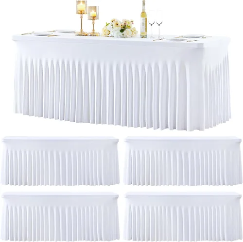 Vista 35 de Manteles de mesa de elastano azul bebé de 6 pies para mesas rectangulares, sin arrugas, rectangular, elástico, ajustable de 6 pies con falda