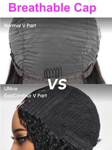Vista 7 de UNICE EasiContour Peluca de Cabello Humano Kinky Straight con Parte en V Sin Pegamento con Clip Peluca Mágica Leave Out Mejorada Peluca de Cabello