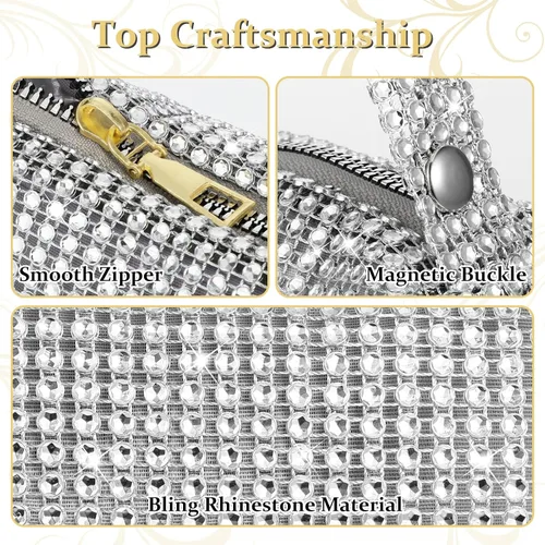 Vista 6 de Giantree Bolso de mano brillante con diamantes de imitación para mujer, bolso de noche brillante para bola de masa, bolso de mano para banquete