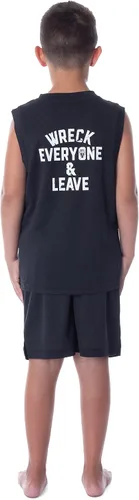 Vista 2 de INTIMO WWE Roman Reigns Icon Wreck Everyone And Leave - Conjunto de pijama corto para niños, Negro