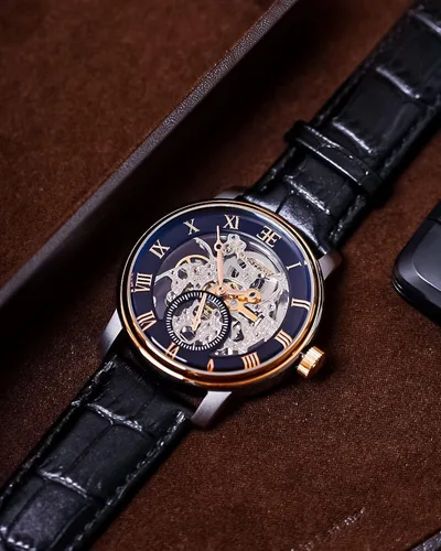 Vista 4 de Thomas Earnshaw Mens 42mm Westminster Skeleton Automatic Watch with Genuine Leather Strap ES-8041