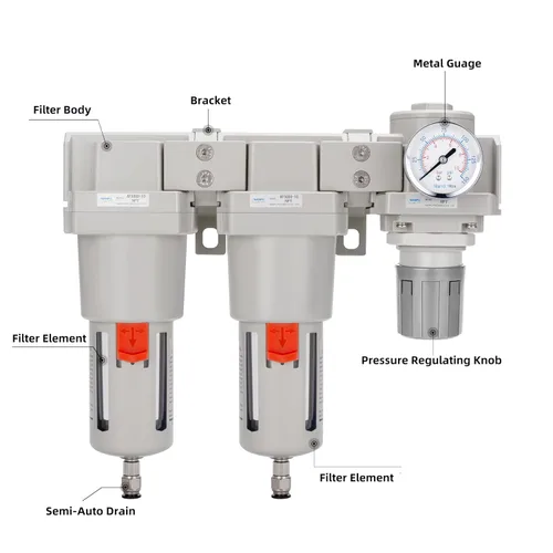 Vista 2 de Sistema de secado de aire NANPU NPT de 1", filtros de aire dobles y regulador de presión
