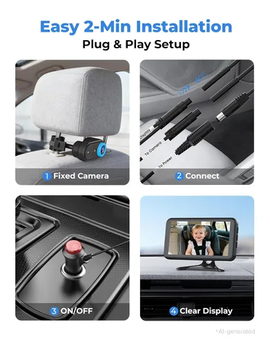 Vista 7 de LUCKVIEW BM2A - Cámara de coche para bebé, zoom 3X para ver al bebé claramente, pantalla 1080P de 5.2 pulgadas y visión nocturna IR automática