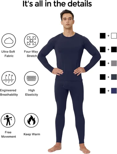 Vista 6 de CL convallaria Paquete de 2 calzoncillos térmicos largos para hombre, forro polar suave, capa base para clima frío, tallas XS-4XL