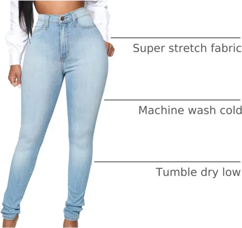 Vista 20 de KUNMI - Pantalones de mezclilla clásicos de cintura alta para mujer, elásticos, con efecto de levantamiento de glúteos, ajustados