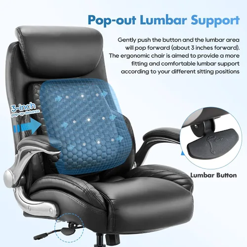 Vista 5 de COLAMY Silla de escritorio ergonómica de oficina con respaldo alto ejecutivo, soporte lumbar emergente, ruedas mejoradas, reposacabezas ajustable