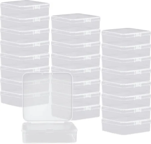 Vista 9 de Rocutus Paquete de 24 recipientes pequeños de plástico transparente con tapas, caja de almacenamiento de cuentas con tapa con bisagras para cuentas