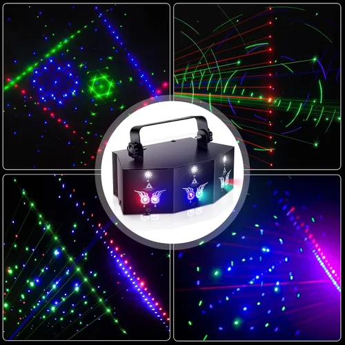Vista 6 de U`King Luces de fiesta DJ Disco, 9 lentes, soporte de iluminación de escenario DMX512 y sonido activado con control remoto, luces láser