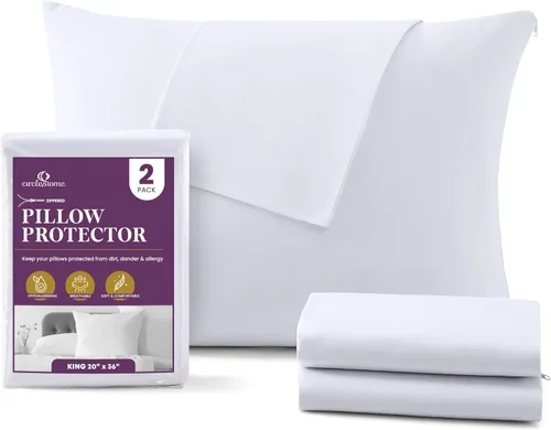 Vista 21 de CirclesHome Juego de 4 protectores de almohada estándar con cremallera, fundas de almohada transpirables 100% algodón, protegen las almohadas