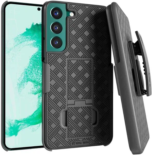 Vista 6 de Funda diseñada para Samsung Galaxy S22 con funda de clip para cinturón, funda con función atril, color negro
