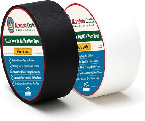 Vista 13 de Mandala Crafts Cinta de dobladillo fusible negra de 1/2 pulgada de 54 yardas, doble cara, sin coser, para planchar, para pantalones, cortinas y ropa
