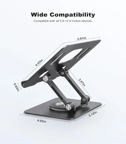 Vista 6 de JOIOT Soporte giratorio para tableta con base giratoria 360, soporte ajustable para dibujo, compatible con iPad Pro/Air/Mini y más (negro)