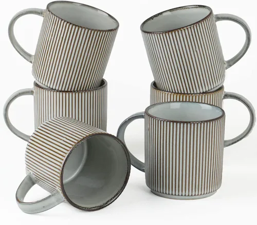 Vista 79 de famiware Juego de 4 tazas de café de 12 onzas, tazas de cerámica con asa Negro (Star-Black)