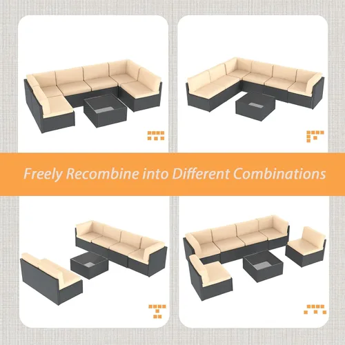 Vista 7 de AECOJOY Juego de muebles de patio al aire libre de 7 piezas, sillas seccionales de conversación al aire libre con mesa auxiliar, patio seccional