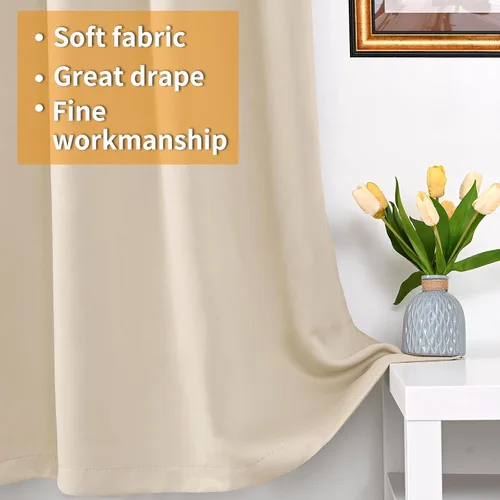 Vista 5 de YoungsTex - Cortinas 100% opacas para dormitorio, con aislamiento térmico y ojales, cortinas oscuras negras con capa pesada para ventana de sala