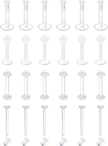 Vista 13 de MODRSA - Anillos de nariz transparentes y pernos - Retenedores de perforación de nariz de plástico - 16 g, 18 g, 20 g - Aretes de cartílago