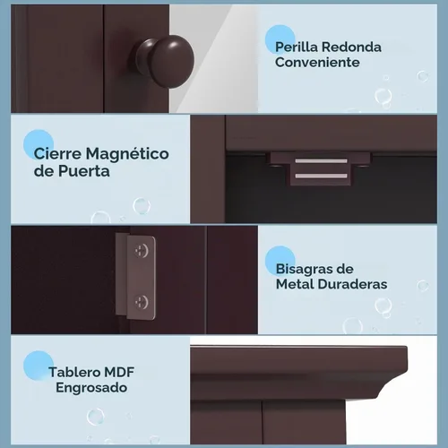 Vista 5 de Botiquín marrón con espejo, almacenamiento ajustable montado en la pared para baño, sala de estar, dormitorio, entrada y cocina