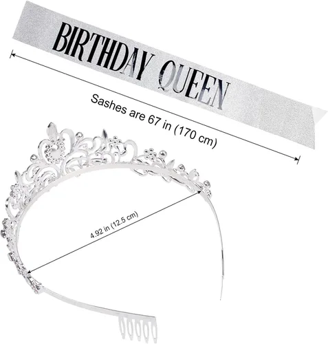 Vista 5 de COCIDE Kit de tiara y coronas plateadas de cumpleaños, tiara plateada, corona, banda, diadema de diamantes de imitación, banda con purpurina para 1