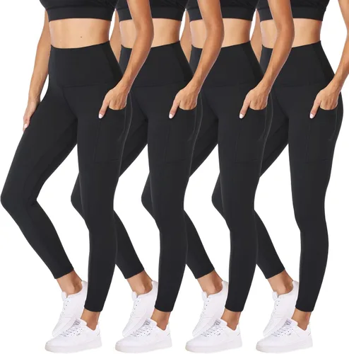 Vista 86 de NexiEpoch - Paquete de 4 leggings suaves para mujer, con bolsillos, control de abdomen y cintura alta, pantalones capri para yoga y ejercicio