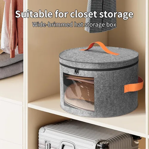 Vista 6 de kushon Caja redonda para sombreros de vaquero para 6-9 gorras, bolsa organizadora grande de fieltro para hombres y mujeres, con soporte, plegable
