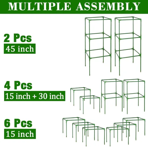 Vista 4 de Jaulas cuadradas de tomate de 45 pulgadas para jardín con clips verde-2 por paquete