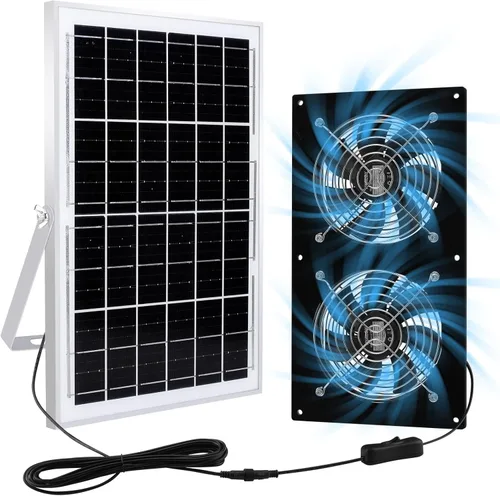 Vista 12 de Ventilador de escape solar, panel solar de 25 W con kit de 3 ventiladores de ventilación, ventilador alimentado por energía solar para cobertizo