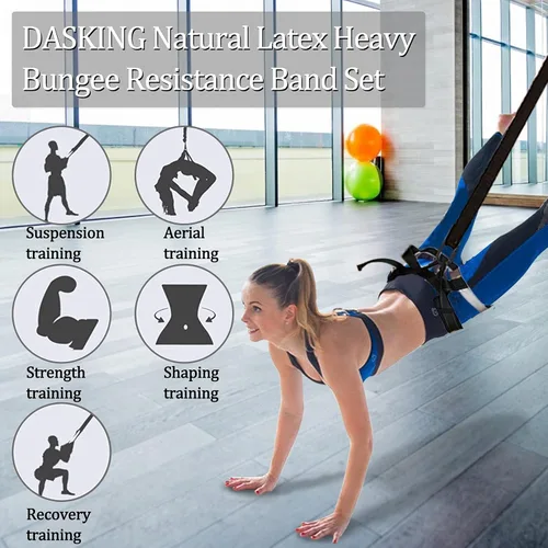 Vista 2 de DASKING Juego de bandas de resistencia de látex natural, 3 niveles para entrenador de suspensión para gimnasio en casa, yoga y recuperación
