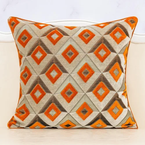 Vista 15 de Alerfa Funda de cojín cuadrada de terciopelo con bordado geométrico a cuadros, funda de almohada decorativa moderna de lujo para sofá, sala