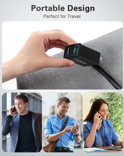 Vista 6 de Bloque de carga USB C, cargador de pared USB C de 40 W, adaptador de corriente PD de doble puerto, enchufe de pared QC USB C, bloque de carga rápida