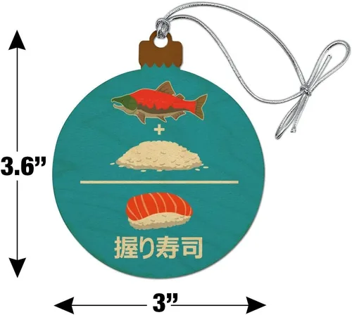 Vista 6 de Salmon Plus Rice equivale a sushi nigiri árbol de Navidad adorno navideño