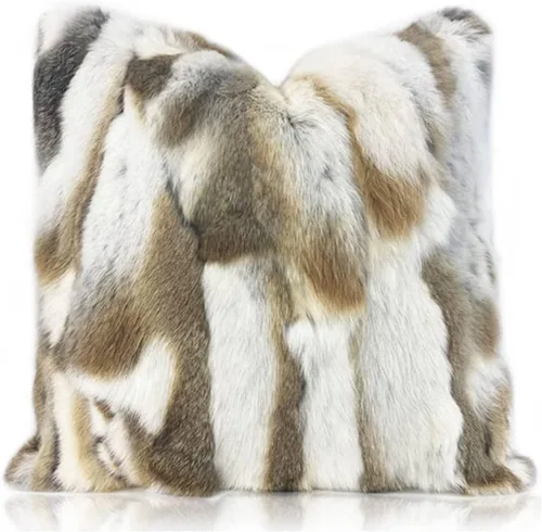 Vista 7 de Fundas de almohada de piel natural auténtica, almohadas suaves y peludas, funda de almohada de piel de conejo real, acogedora funda de cojín de piel