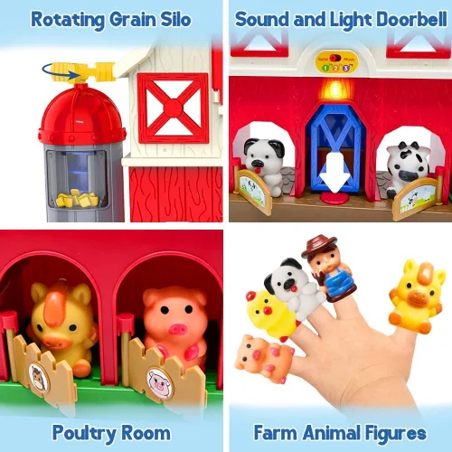 Vista 3 de Juego musical de animales de granja rojos para niños pequeños de 1 a 3 años, juguetes interactivos de animales de granja para niños de 3 a 5 años
