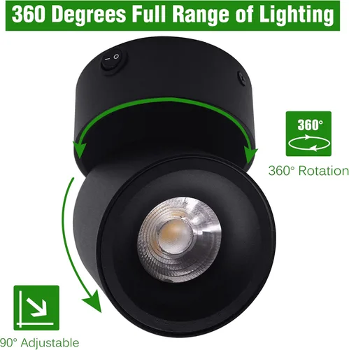 Vista 5 de Paquete de 2 Focos LED COB de Techo Downlight de 12V con Interruptor, Montaje en Superficie 330° Ajustable Regulable Luz de Pared para RV Lámpara