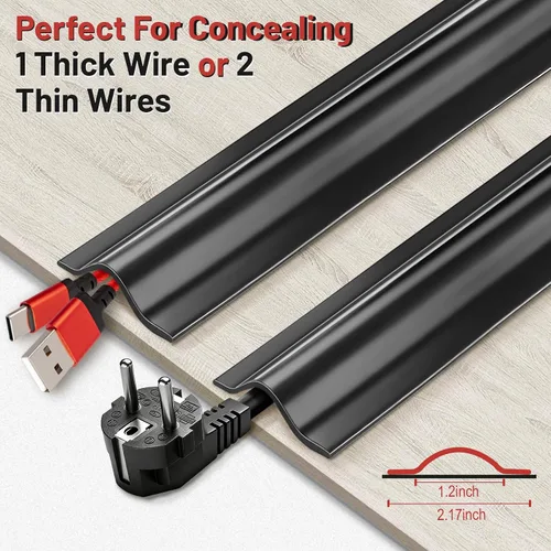 Vista 4 de Tendak Cubierta de cable de suelo de 16.4 pies, cubierta de cable suave de PVC para ocultar cables de extensión y evitar tropiezos, protector