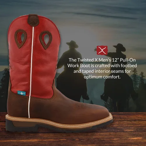 Vista 2 de Twisted X Puntera compuesta impermeable Lite Western Work Boot para hombre - Mlccw01, Latigo envejecido/Rojo