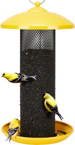 Vista 7 de Kingsyard Comederos para pinzones para exteriores colgantes, comedero para pájaros de tubo de malla metálica para semillas de nyjer/cardo, gran