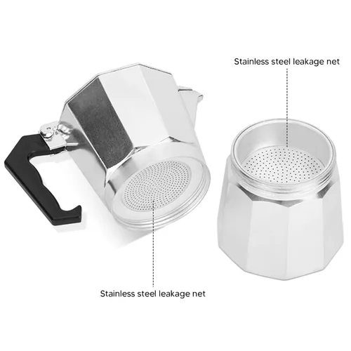 Vista 3 de Olla de café de aleación de aluminio de 5.1 fl oz, cafetera octogonal de 5.1 fl oz, cafetera de estufa para oficina en casa, camping, viajes