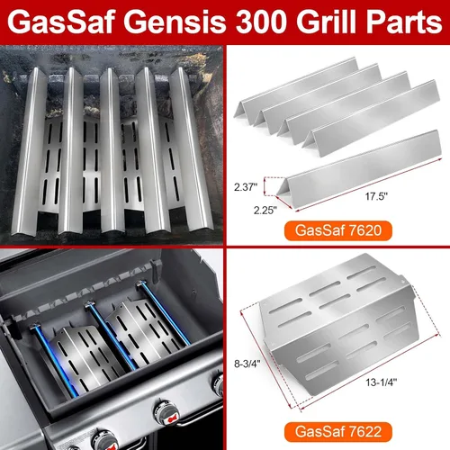 Vista 2 de GasSaf Barras aromatizantes de parrilla 17.5, deflector de calor para Weber Genesis Parts 310, barra de sabor para Weber Genesis 300 310 320 330
