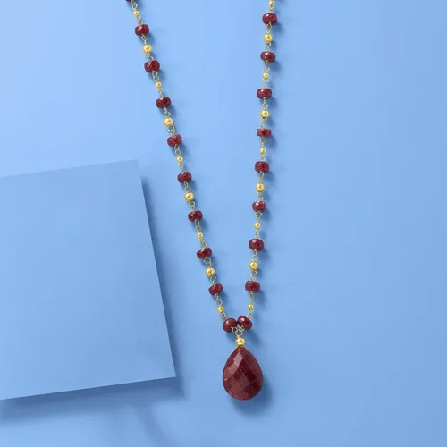 Vista 5 de Ross-Simons 2400 ct tw Ruby Station Necklace in 14kt Yellow Gold