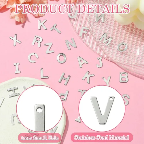 Vista 4 de DanLingJewelry 150 – 200 dijes de letras aleatorias de acero inoxidable 304 mezclados del alfabeto A-Z, surtidos para fabricación de joyas